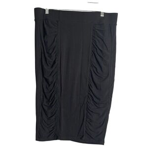 Torrid Black Shirred Jersey Midi‎ Skirt Womens 1X Deep Black Pencil Stretch